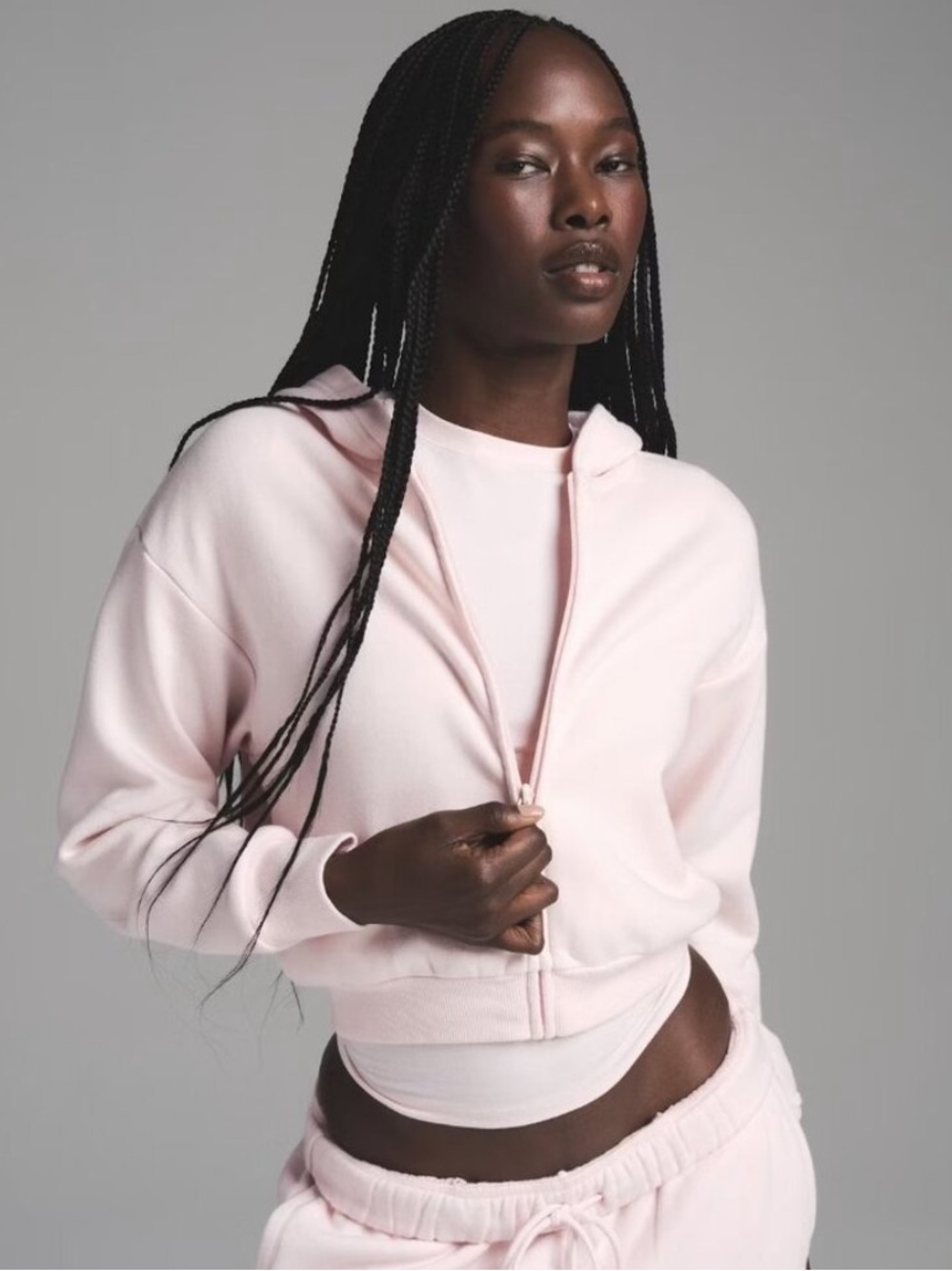 SKIMS Classic Zip-Up Hoodie in Light Pink